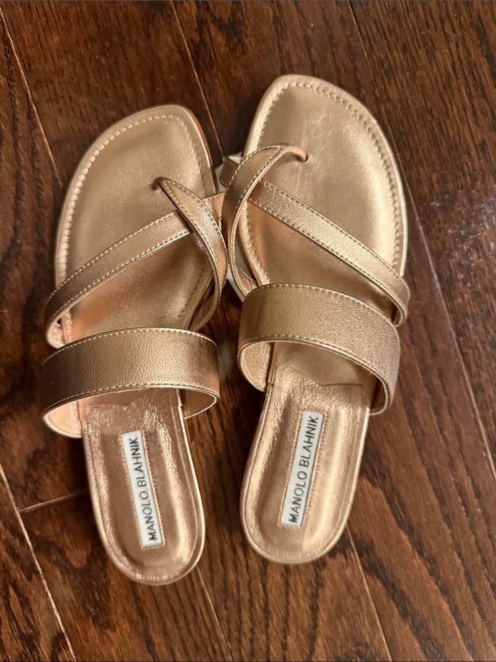 Manolo Blahnik Metallic Rose Gold Slide Sandals